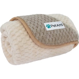 PetAmi Sherpa Fleece Waterproof Waffle Cat & Dog Blanket, Taupe/Beige, Medium 