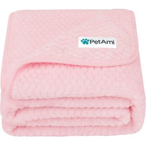 PetAmi Sherpa Fleece Waterproof Waffle Cat & Dog Blanket, Pink, Large 