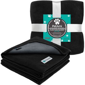 PetAmi Reversible Fleece Waterproof Cat & Dog Blanket, Black/Gray, Medium 