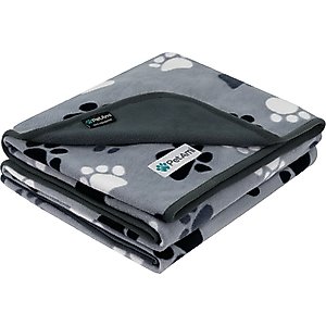 PetAmi Reversible Fleece Waterproof Cat & Dog Blanket, Paw Print Gray, X-Large 
