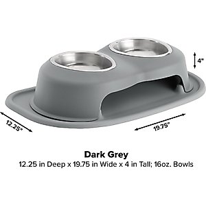 WeatherTech Double High Poly Bowl Cat & Dog Pet Feeding System, Dark Grey, 16-oz/4-in