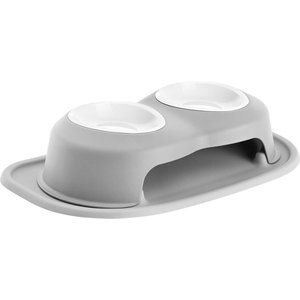 WeatherTech Double High Poly Bowl Cat & Dog Pet Feeding System, Light Grey, 16-oz/4-in