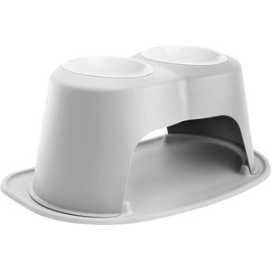 WeatherTech Double High Poly Bowl Cat & Dog Pet Feeding System, Light Grey, 64-oz/10-in