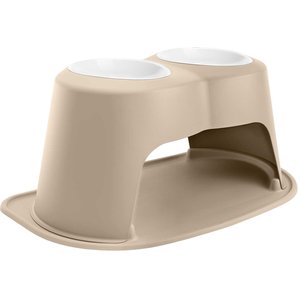 WeatherTech Double High Poly Bowl Cat & Dog Pet Feeding System, Tan, 96-oz/14-in