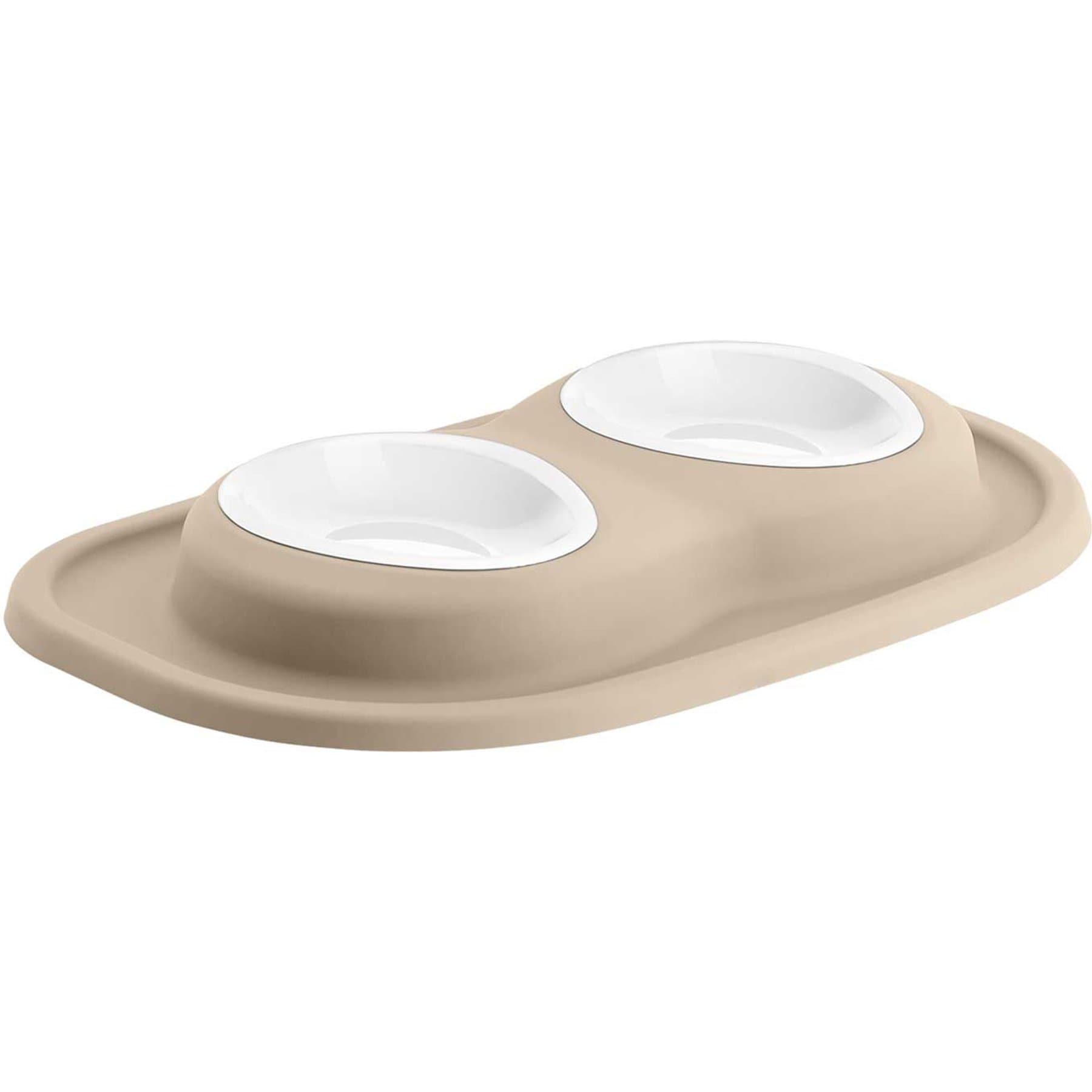 WeatherTech Double Low Poly Bowl Cat & Dog Pet Feeding System, Tan, 8-oz/1-in