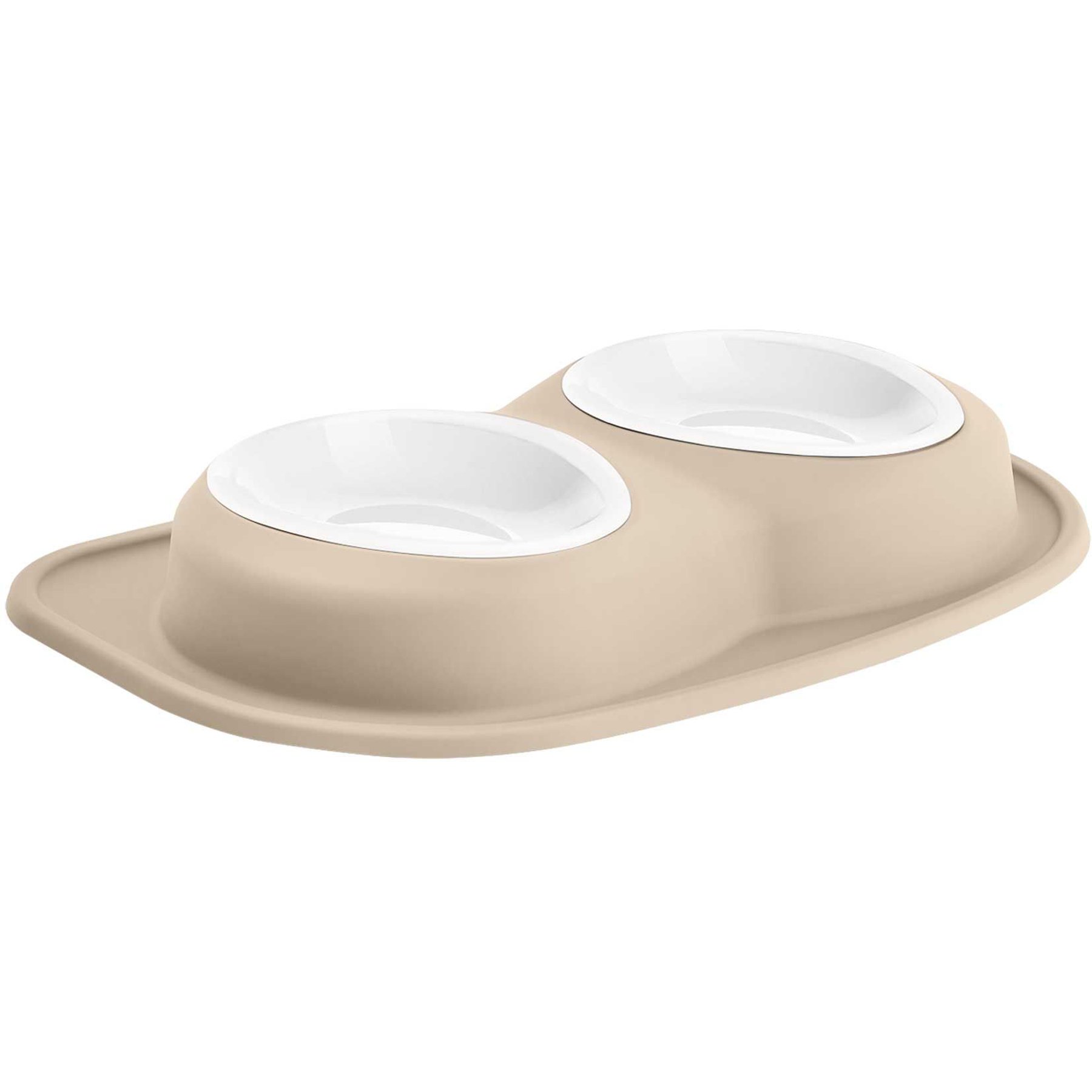 WeatherTech Double Low Poly Bowl Cat & Dog Pet Feeding System, Tan, 64-oz/3-in