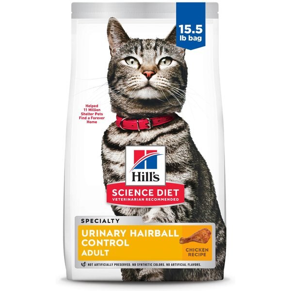 HILL'S SCIENCE DIET Adult Urinary Hairball Control Dry Cat Food, 15.5