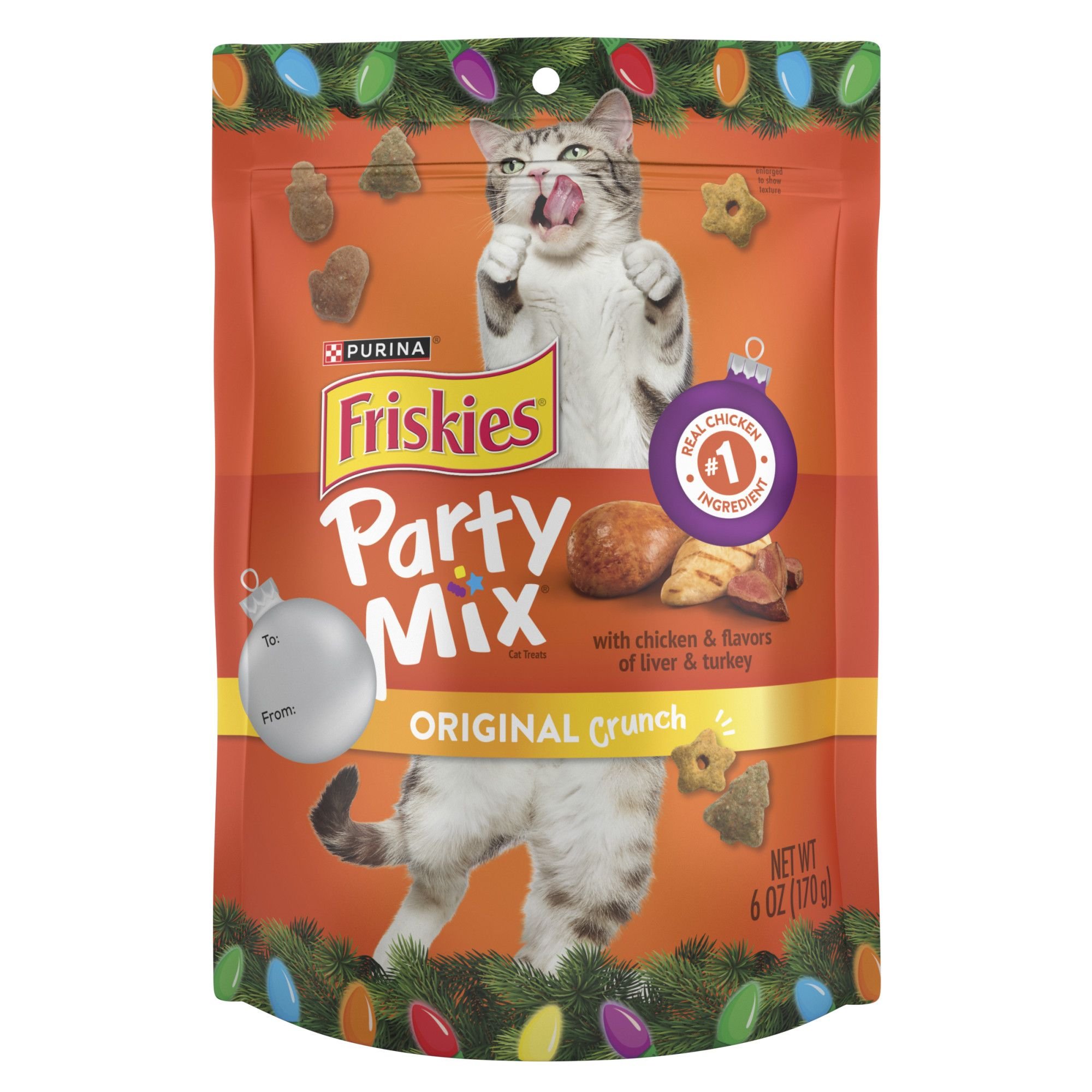 FRISKIES Party Mix Original Crunch Holiday Cat Treats, 6oz pouch reviews