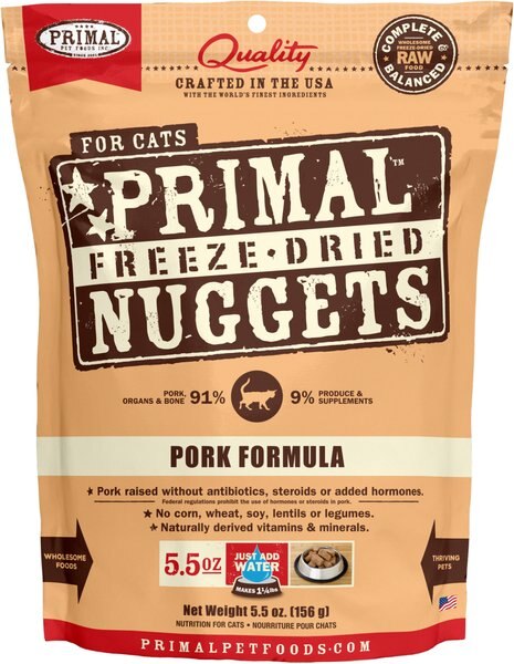 Primal Pork Formula Nuggets Grain-Free Raw Freeze-Dried Cat Food, 5.5-oz bag slide 1 of 6
