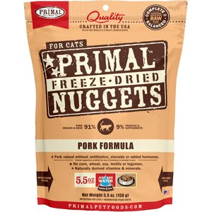 Primal Pork Formula Nuggets Grain-Free Raw Freeze-Dried Cat Food, 5.5-oz bag