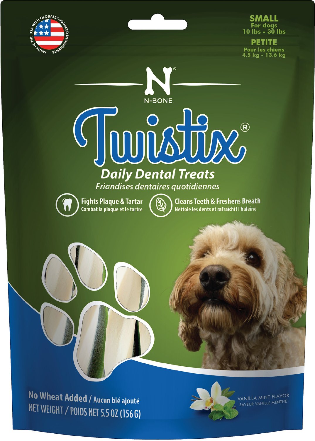 N-Bone Twistix Naturals Vanilla Mint Flavored Dental Dog Treats, Small