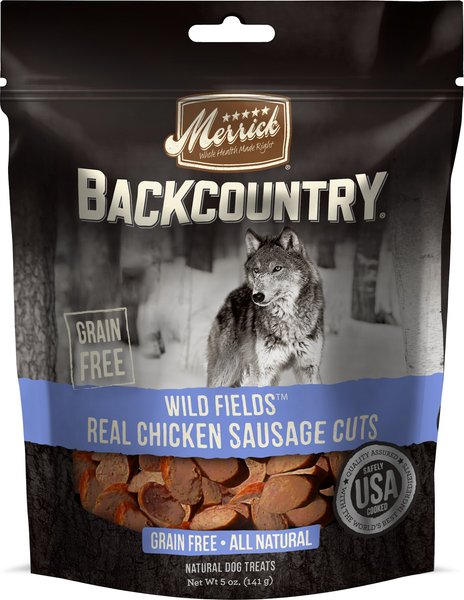 Merrick Backcountry Wild Fields Real Chicken Sausage Cuts Grain-Free Dog Treats, 5-oz bag slide 1 of 5