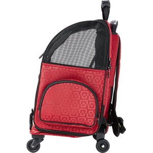 Gen7Pets Geometric Roller with Smart-Level Dog & Cat Carrier Backpack, Red, Up to 20-lbs