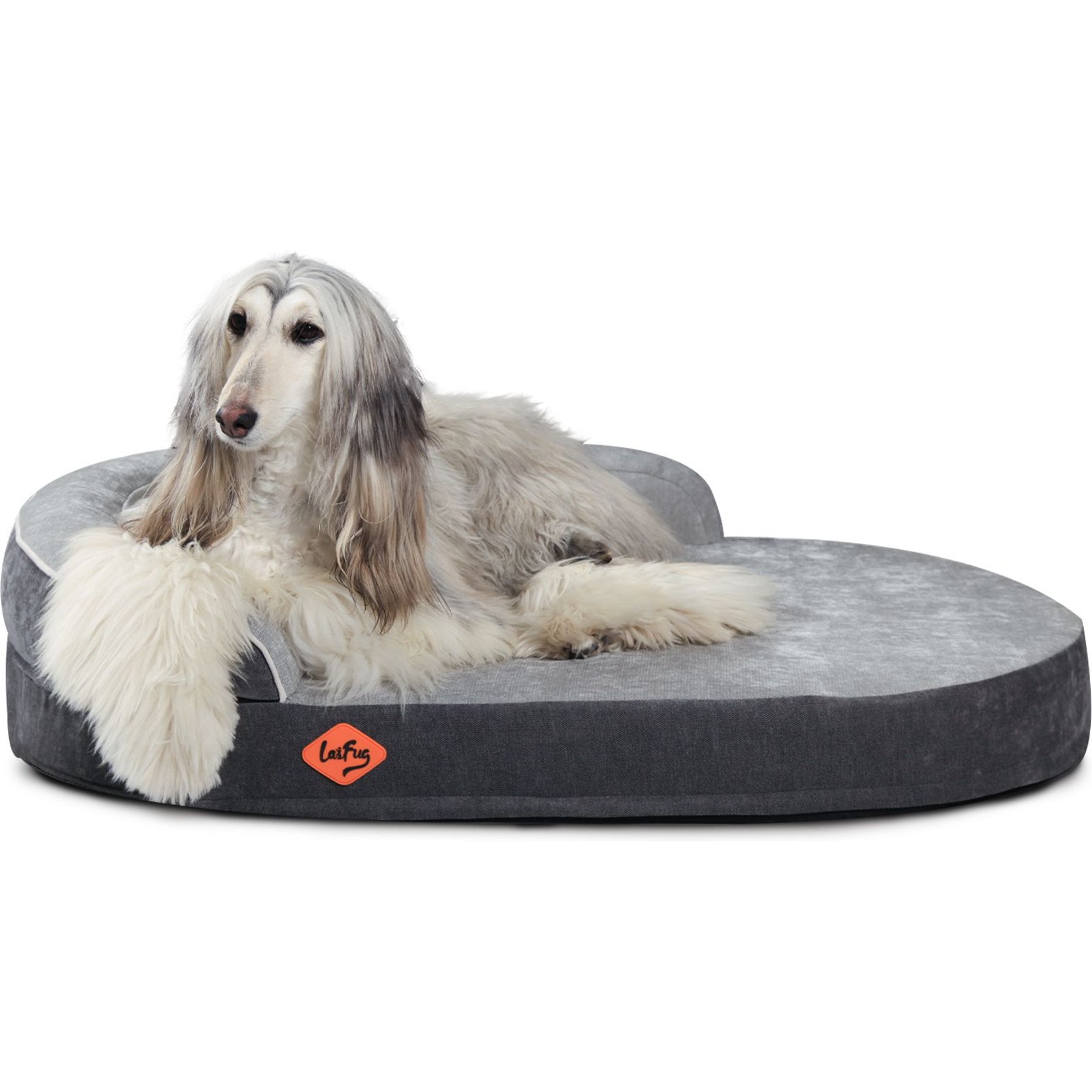 LaiFug Chenille Orthopedic Memory Foam Oval Dog Bed, Gray, Large