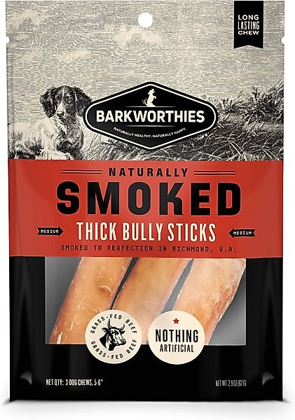Barkworthies 6-in Smoked Bully Sticks Thick Dog Treat, 3 count slide 1 of 5