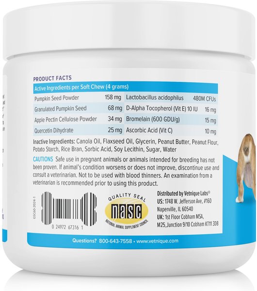 VETNIQUE LABS Glandex for Dogs Anal Gland Support Probiotics Digestion Peanut Butter Flavored Pumpkin Fiber Soft Chew Boot the Scoot Supplement for Dogs 60 count Chewy