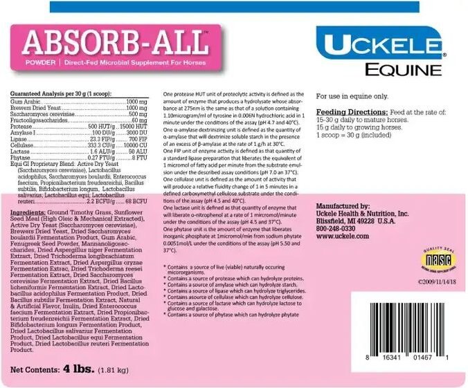 UCKELE AbsorbAll Powder Horse Digestive Supplement, 4lb bag