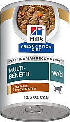 Hill's Prescription Diet w/d Multi-Benefit Digestive, Weight, Glucose, Urinary Management Vegetable & Chicken Stew Canned Dog Food, 12.5-oz, case of 12
