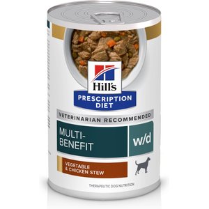 Hill's Prescription Diet w/d Multi-Benefit Digestive, Weight, Glucose, Urinary Management Vegetable & Chicken Stew Canned Dog Food, 12.5-oz, case of 12