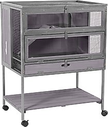 Aivituvin AIR25-1 Anti-Chew Iron Frame Wooden Hamster Cage, Gray