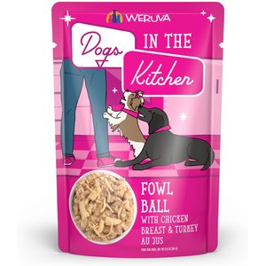 Weruva Dogs in the Kitchen Fowl Ball with Chicken Breast & Turkey Au Jus Grain-Free Dog Food Pouches, 2.8-oz, case of 12