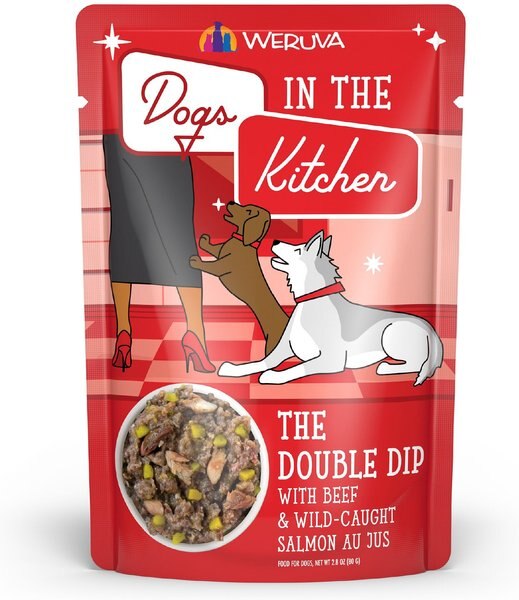 Weruva Dogs in the Kitchen The Double Dip with Beef & Wild Caught Salmon Au Jus Grain-Free Dog Food Pouches, 2.8-oz, case of 12 slide 1 of 7