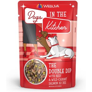 Weruva Dogs in the Kitchen The Double Dip with Beef & Wild Caught Salmon Au Jus Grain-Free Dog Food Pouches, 2.8-oz pouch, 12 count