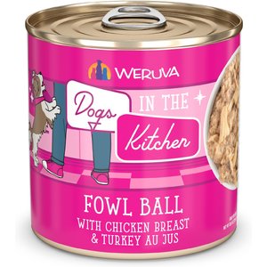 Weruva Dogs in the Kitchen Fowl Ball with Chicken Breast & Turkey Au Jus Grain-Free Canned Dog Food, 10-oz can, case of 12