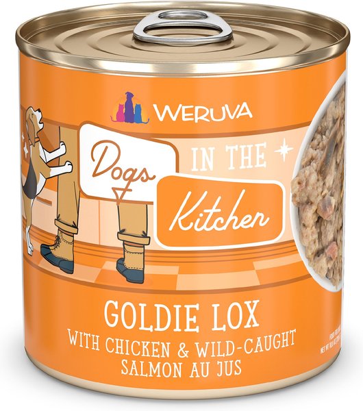 Weruva Dogs in the Kitchen Goldie Lox with Chicken & Wild Caught Salmon Au Jus Grain-Free Canned Dog Food, 10-oz can, case of 12 slide 1 of 7