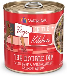 Weruva Dogs in the Kitchen The Double Dip with Beef & Wild Caught Salmon Au Jus Grain-Free Canned Dog Food, 10-oz can, 12 count