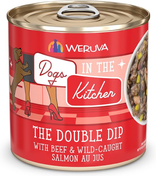 Weruva Dogs in the Kitchen, The Double Dip with Beef & Wild-Caught Salmon Wet Dog Food, 10-oz can, 12 count slide 1 of 9