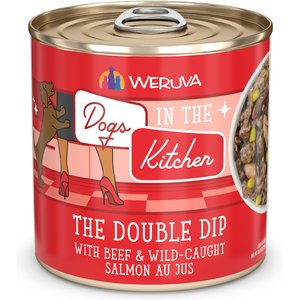 Weruva Dogs in the Kitchen The Double Dip with Beef & Wild Caught Salmon Au Jus Grain-Free Canned Dog Food, 10-oz can, 12 count
