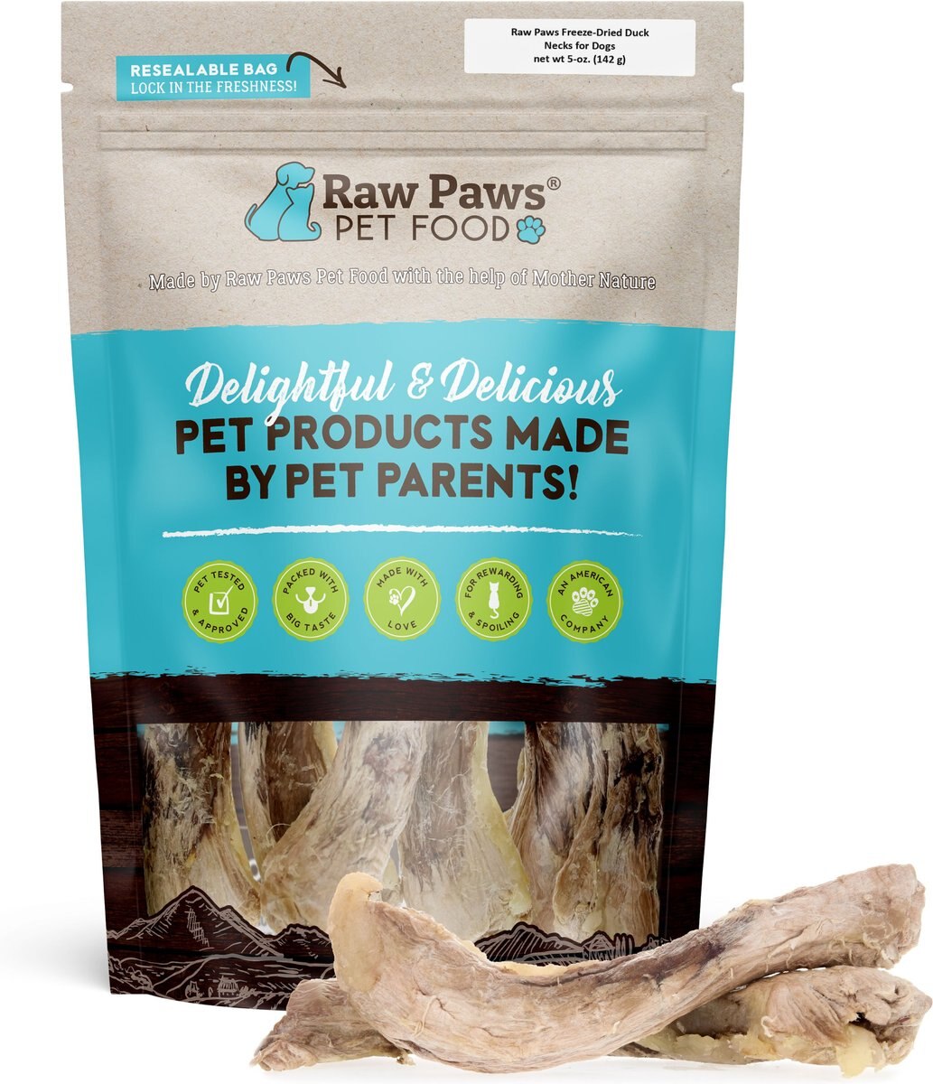 RAW PAWS PET FOOD FreezeDried Duck Neck Dog & Cat Treat, 5oz bag
