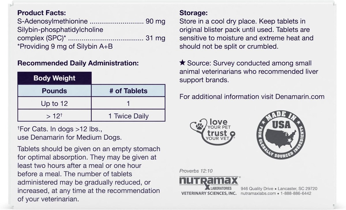 NUTRAMAX Denamarin for Liver Health Tablets for Small Dogs Cats