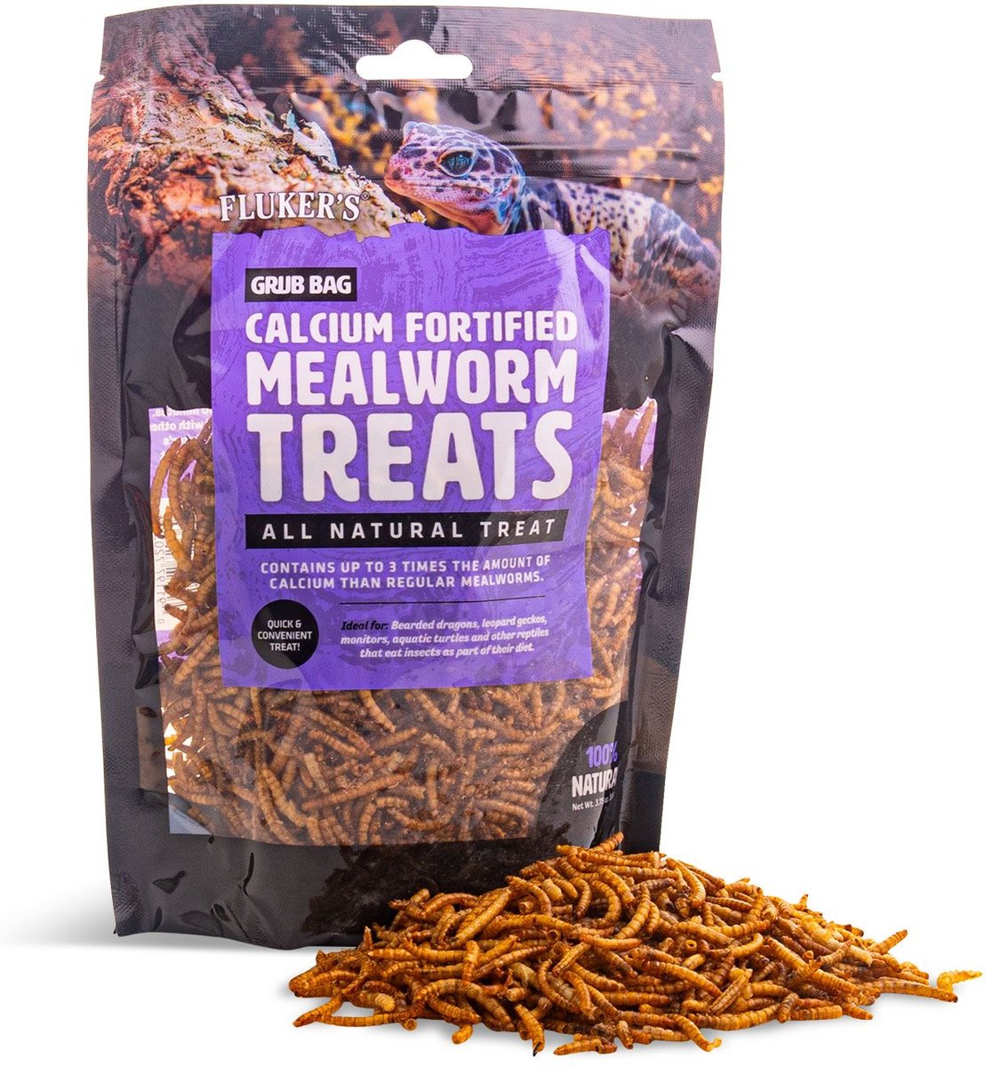 FLUKER'S Grub Dried Mealworms with Calcium Reptile Food, 3oz bag