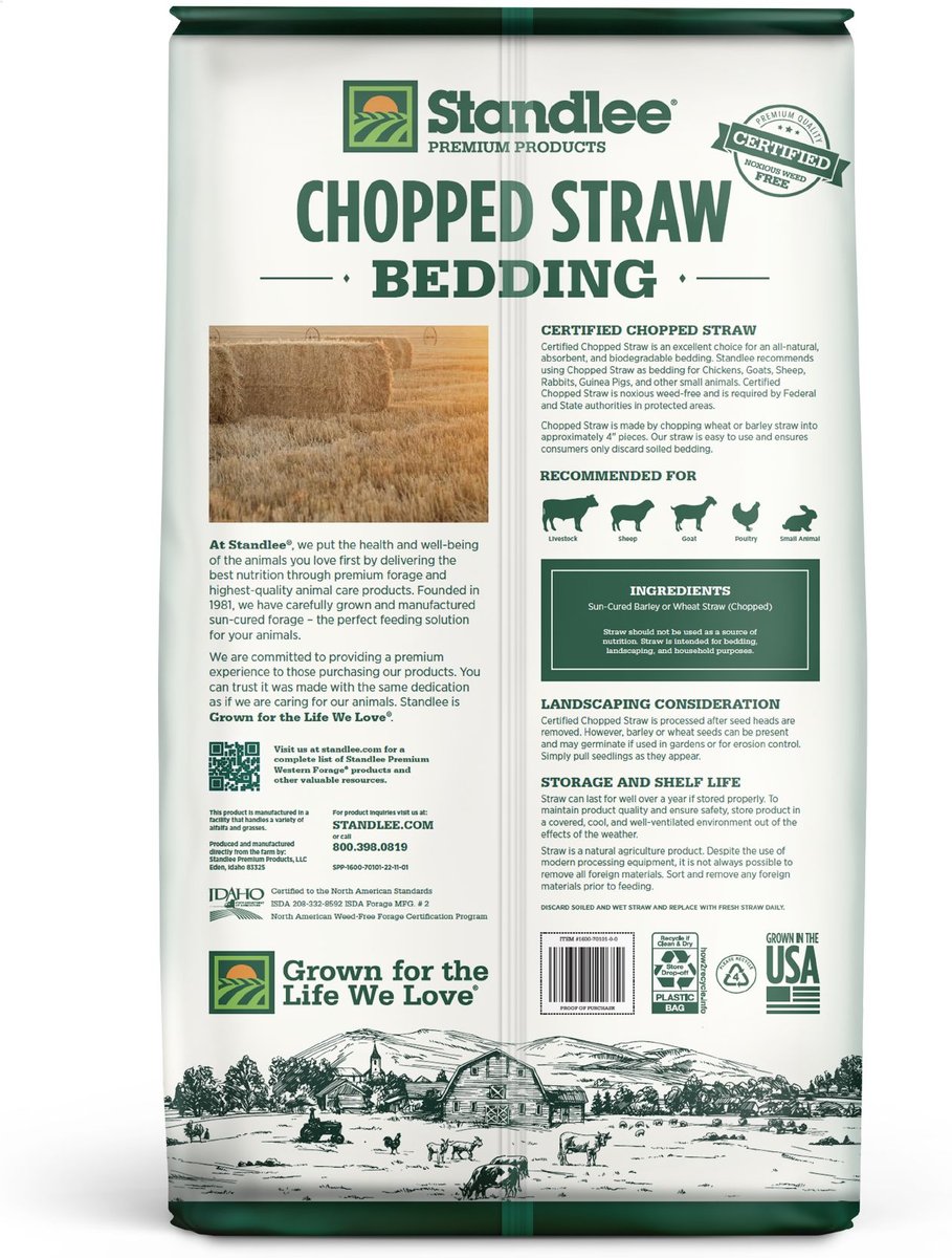 STANDLEE Certified Chopped Straw Bedding for Small Farm Animals & Pets