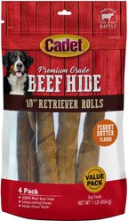 Cadet Premium Grade Beef Hide Peanut Butter Flavor Retriever Rolls Dog Treats, 4 count