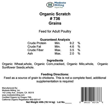 Show full view: Modesto Milling Organic 9.2% Protein Scratch Chicken Feed, 40-lb bag slide 4 of 6