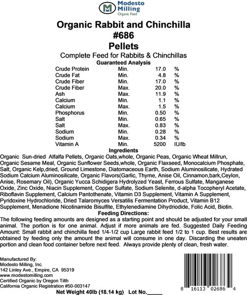 Show full view: Modesto Milling Organic Rabbit & Chinchilla Food, 40-lb bag slide 3 of 6