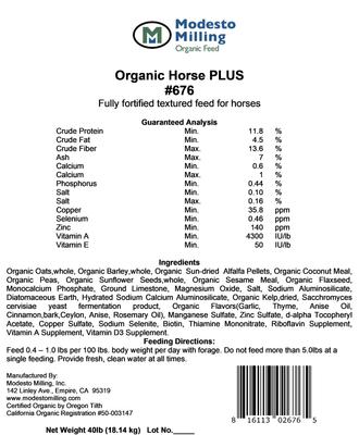 Show full view: Modesto Milling Organic Horse PLUS Textured Horse Feed, 40-lb bag slide 4 of 6