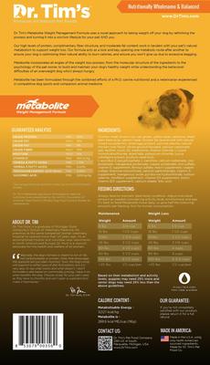 Show full view: Dr. Tim's Weight Management Metabolite Formula Dry Dog Food, 30-lb bag slide 3 of 8