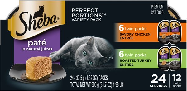 Sheba Perfect Portions Poultry Entrees Pate Variety Pack Adult Wet Cat Food Trays, 2.6-oz, case of 24 twin-packs slide 1 of 10