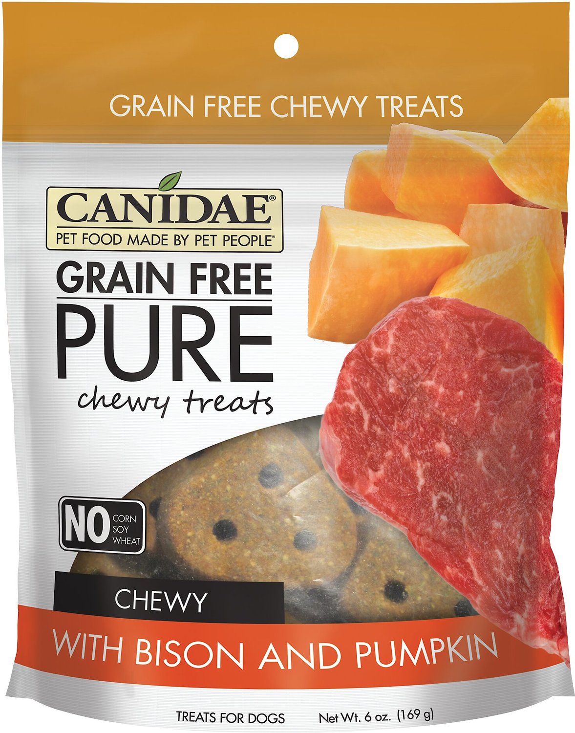 CANIDAE PURE Bison & Pumpkin Chewy GrainFree Dog Treats, 6oz bag