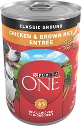 Purina ONE SmartBlend Classic Ground Chicken & Brown Rice Entree Adult Canned Dog Food, 13-oz, case of 12