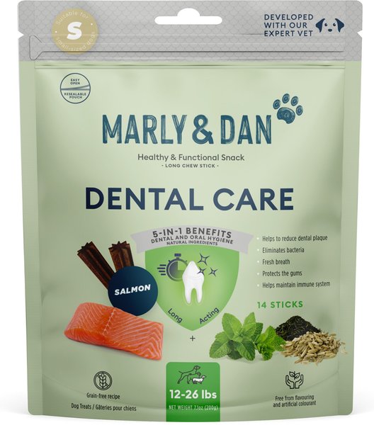 MARLY & DAN Dental Care Salmon & Green Tea Chew Sticks, Fresh Breath