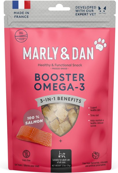 Marly Dan Booster Omega 3 Treats Topper Freeze Dried Salmon for Cats 2.5 oz bag