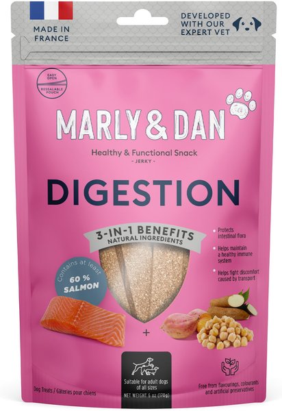 Marly & Dan Healthy & Functional Salmon Jerky Treats for Dogs, Tummy & Digestion Recipe, 6oz bag