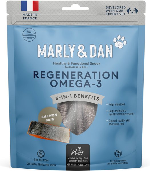 MARLY & DAN Pure Salmon Skin Roll Treats for Dogs, Single Source