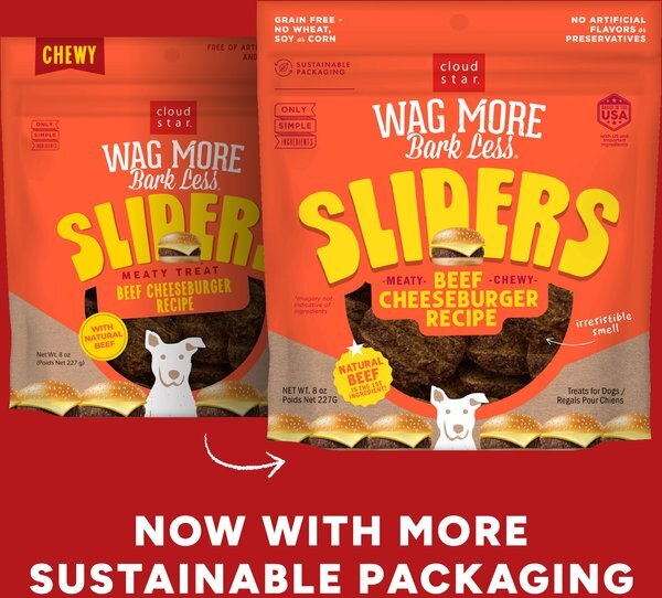CLOUD STAR Wag More Bark Less Sliders Beef Cheeseburger Soft & Chewy Dog Treats, 8oz bag