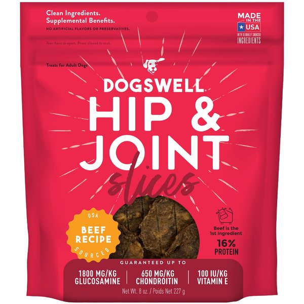 DOGSWELL Hip & Joint Slices Functional Beef Soft & Chewy Dog Treats, 8 ...